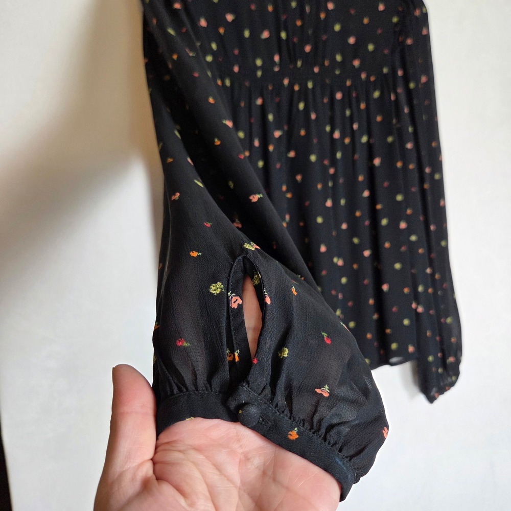 Sanctuary Blouse Women Small Black Floral Cottagecore Ruffle Empire Top - Picture 5 of 8